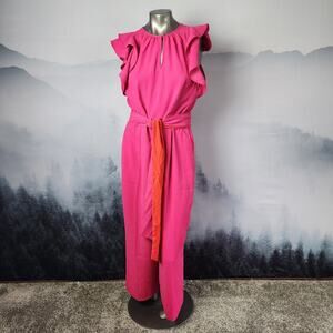 J. Crew Factory Pink and Orange Ruffle Jumpsuit